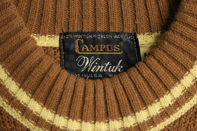 70’s “campus” brown line design mock neck knit