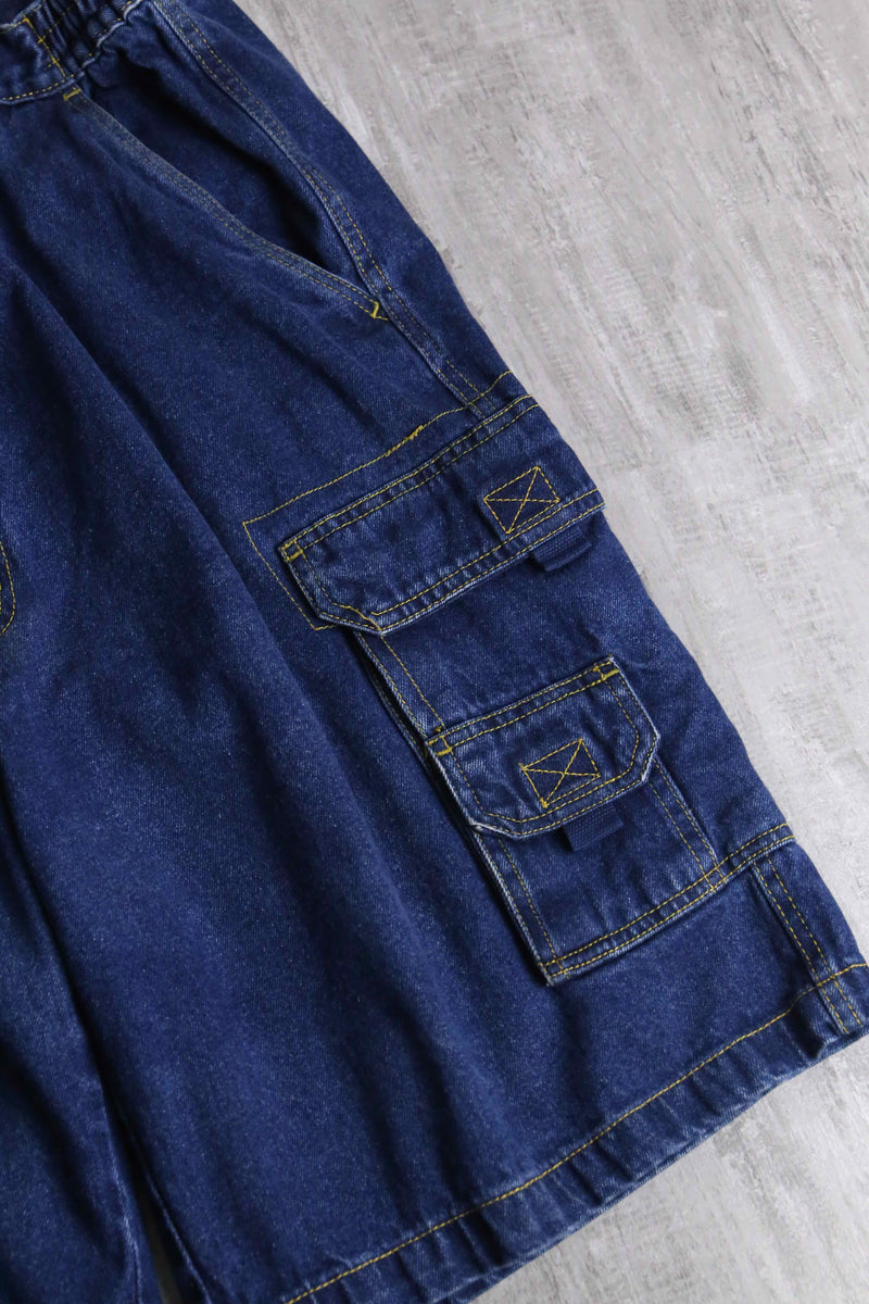 ”KING SIZE” orange stitch cargo denim short pants