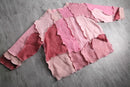 "Re:make" pink gradation patchwork mohair mix knit cardigan