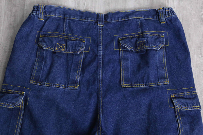 ”KING SIZE” orange stitch cargo denim short pants