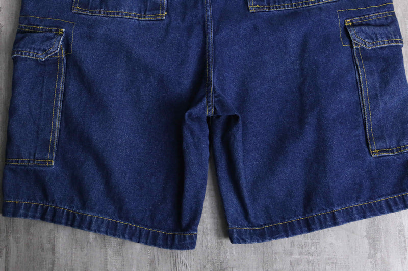 ”KING SIZE” orange stitch cargo denim short pants