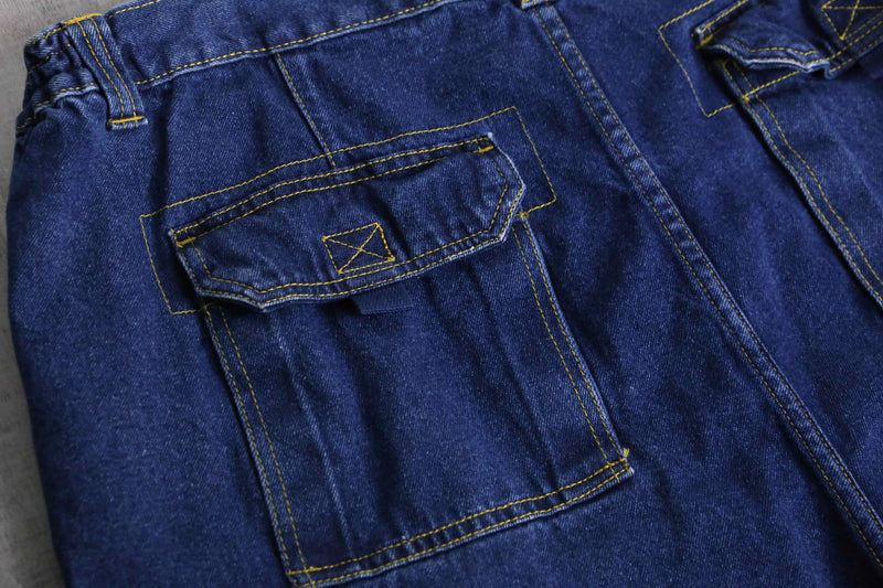 ”KING SIZE” orange stitch cargo denim short pants