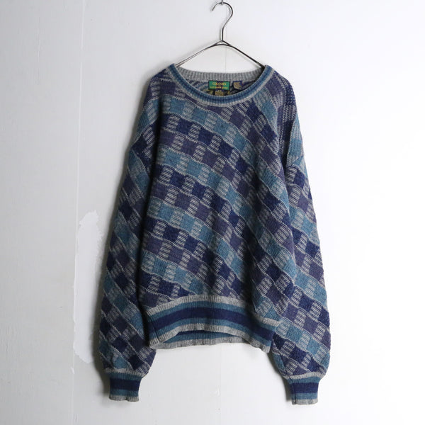 purple × blue short length knit