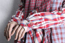 "Re:make" asymmetry check half button shirt