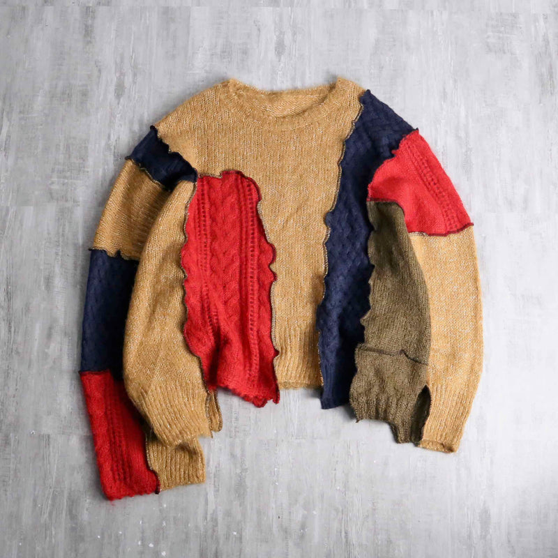 “Re:make” multi knit patchwork sweater