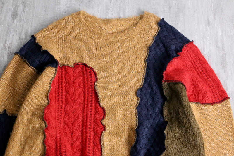“Re:make” multi knit patchwork sweater