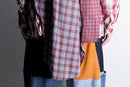 "Re:make" asymmetry check half button shirt