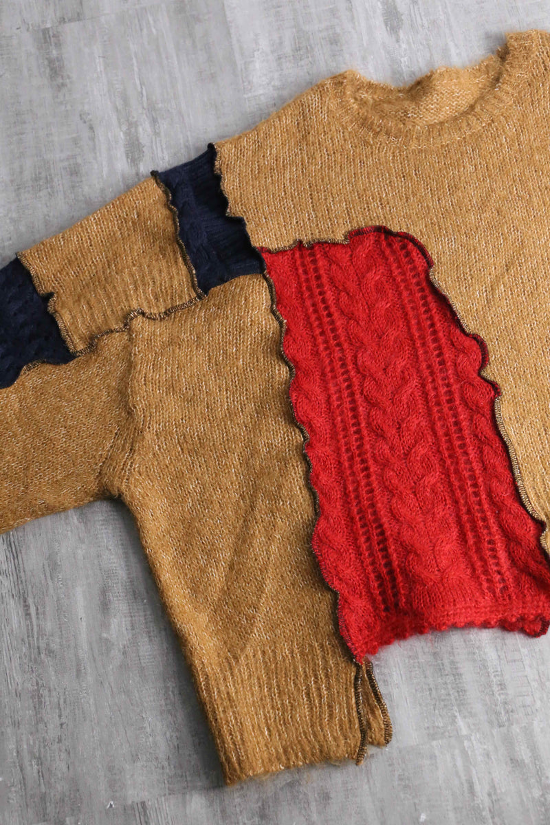 “Re:make” multi knit patchwork sweater