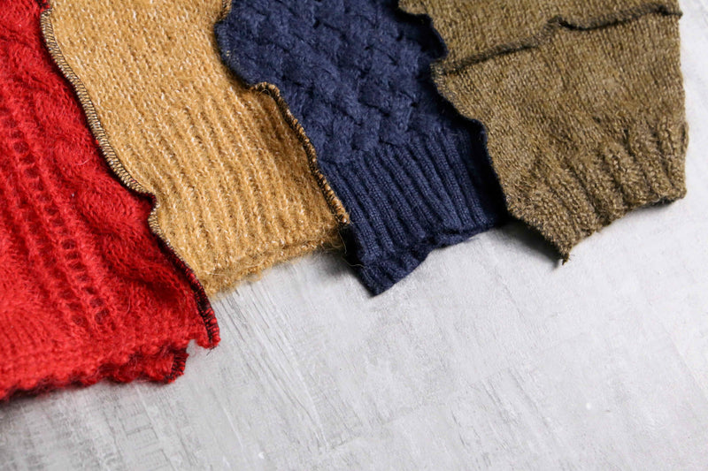 “Re:make” multi knit patchwork sweater