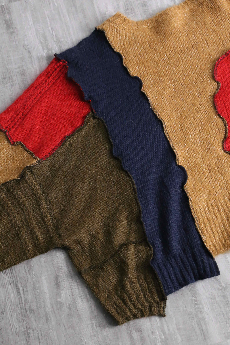 “Re:make” multi knit patchwork sweater