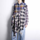 "Re:make" check asymmetry patckwork shirt pullover