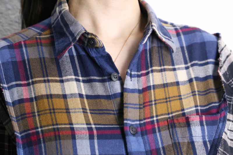 "Re:make" check asymmetry patckwork shirt pullover