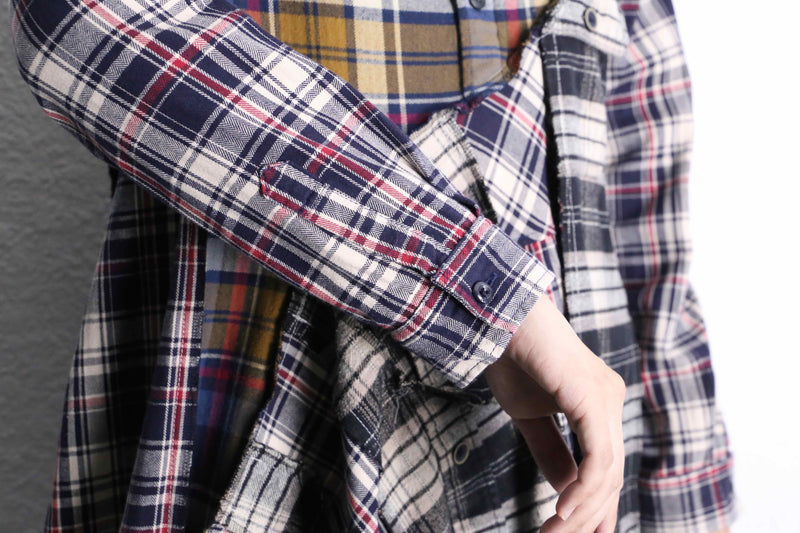 "Re:make" check asymmetry patckwork shirt pullover