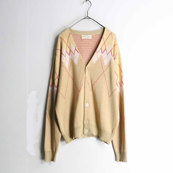 70~80's argyle design light cardigan