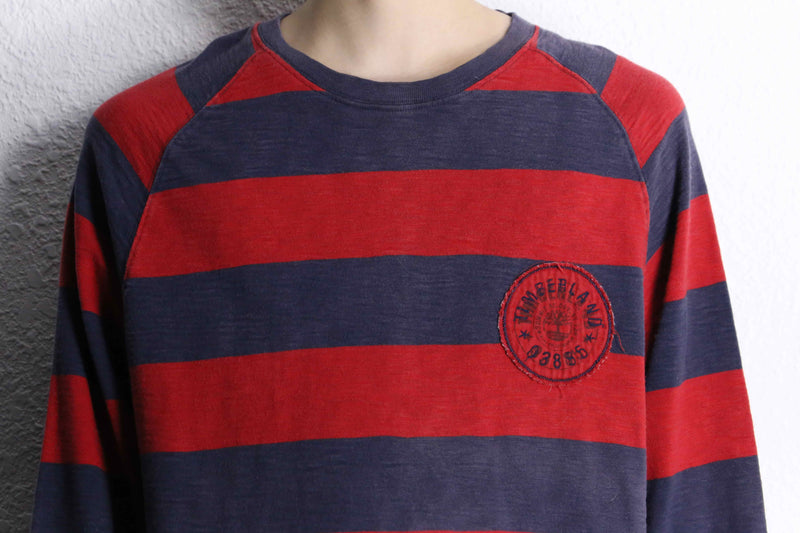"Timberland" red × black border long T-shirt