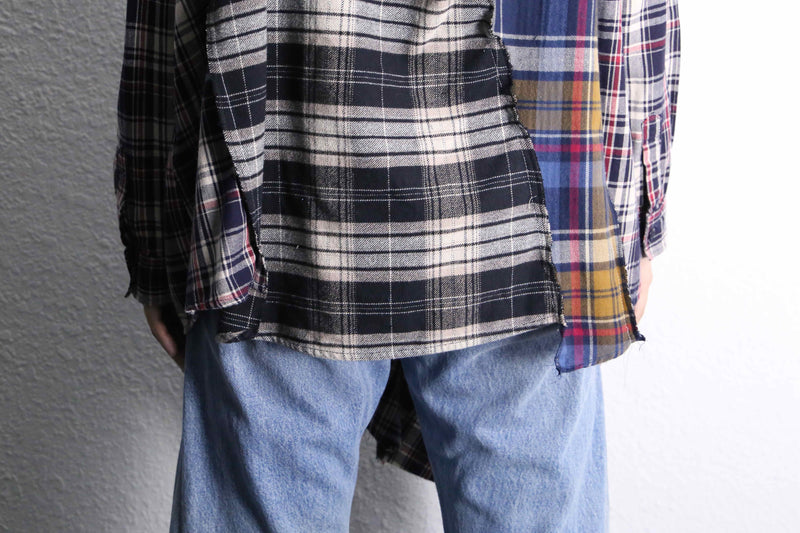 "Re:make" check asymmetry patckwork shirt pullover