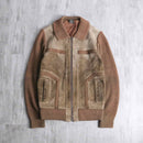 milk brown color suede leather × knit jacket