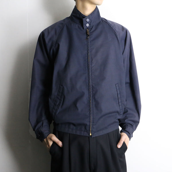 navy stand collar zip-up light jacket