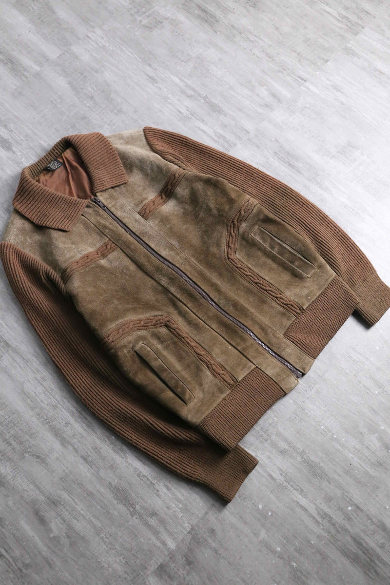 milk brown color suede leather × knit jacket