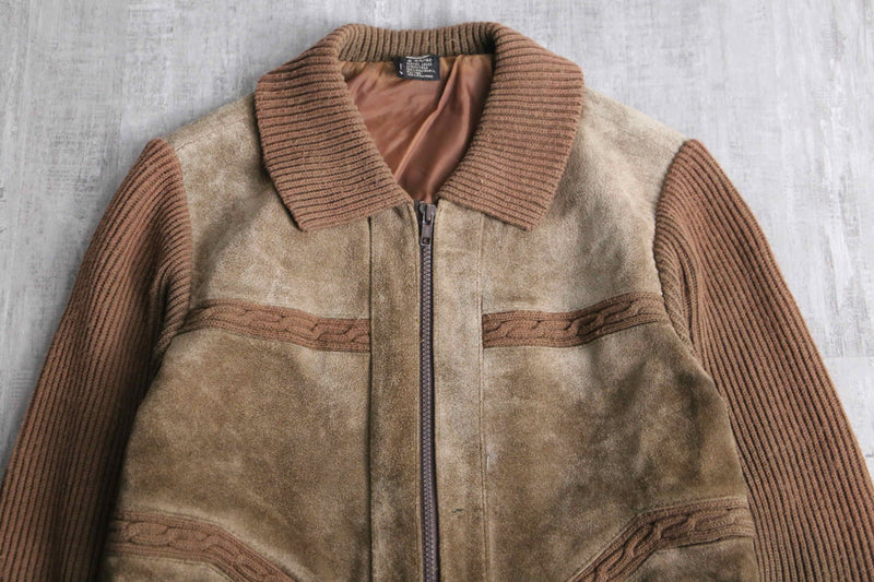 milk brown color suede leather × knit jacket