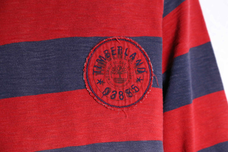 "Timberland" red × black border long T-shirt