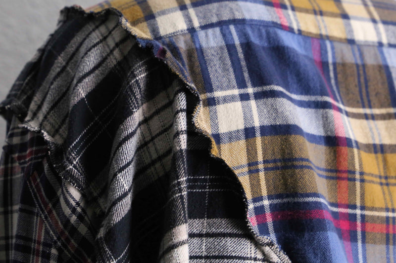 "Re:make" check asymmetry patckwork shirt pullover