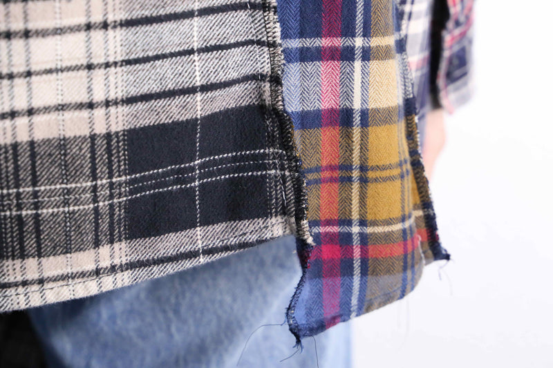 "Re:make" check asymmetry patckwork shirt pullover