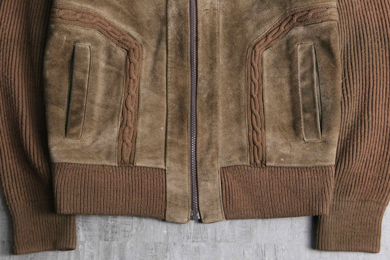 milk brown color suede leather × knit jacket