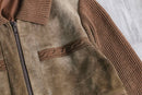 milk brown color suede leather × knit jacket