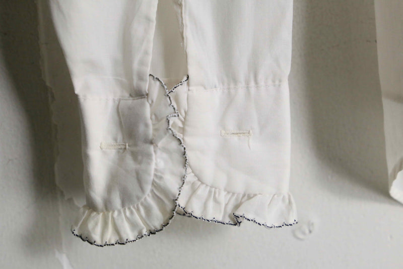 70's White & black piping frill dress shirt