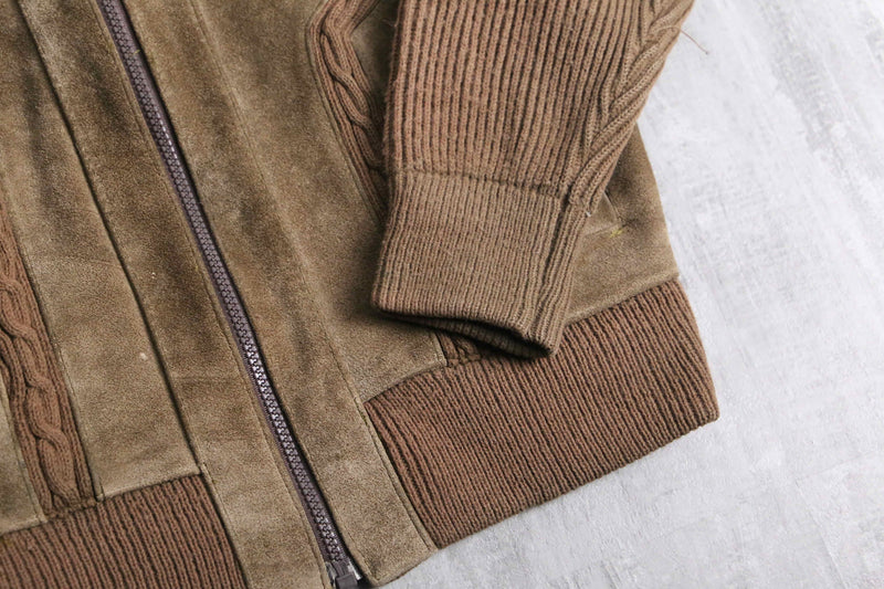 milk brown color suede leather × knit jacket