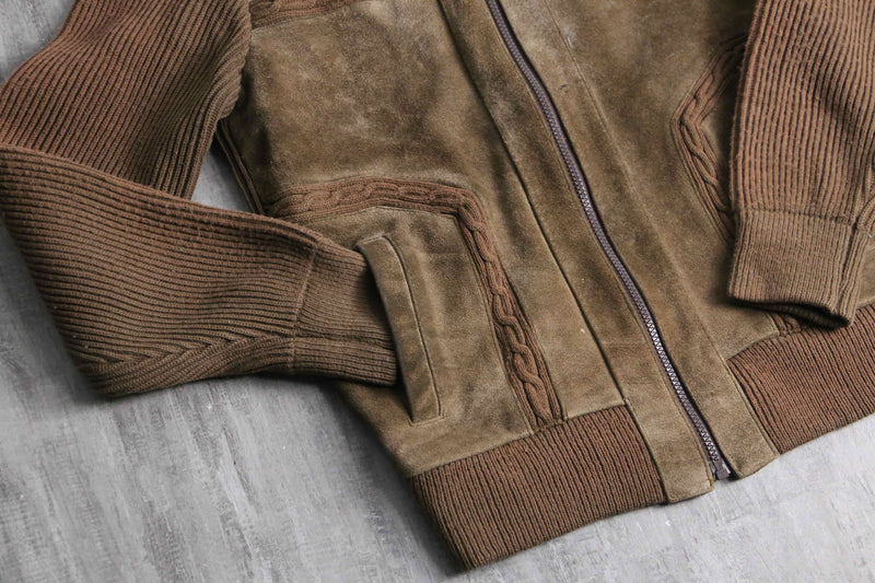 milk brown color suede leather × knit jacket