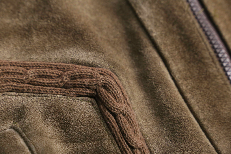 milk brown color suede leather × knit jacket