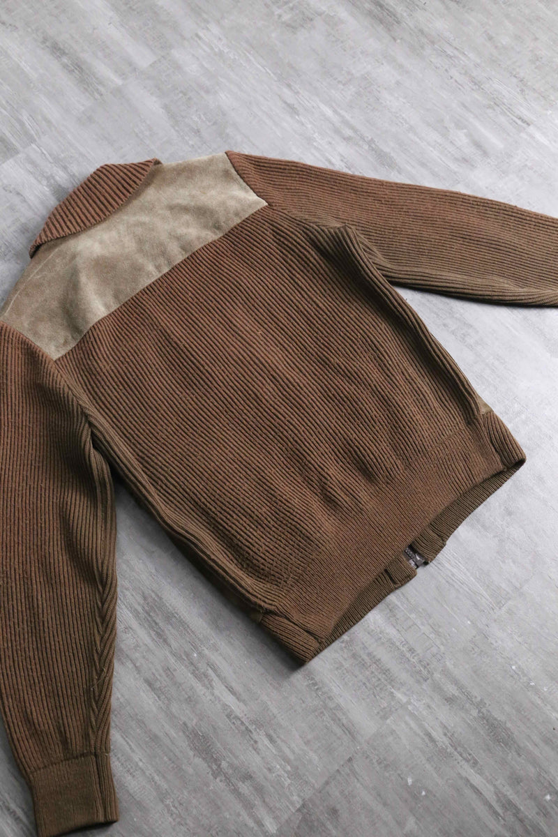 milk brown color suede leather × knit jacket
