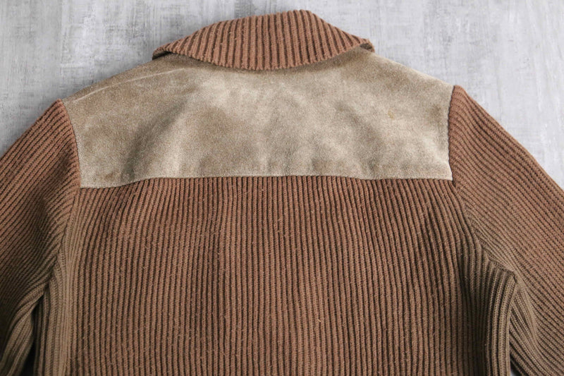 milk brown color suede leather × knit jacket