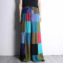 multi color patchwork wide flare easy pants