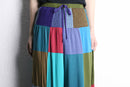 multi color patchwork wide flare easy pants