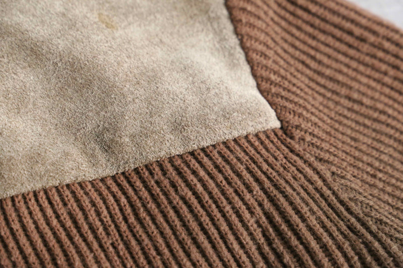milk brown color suede leather × knit jacket