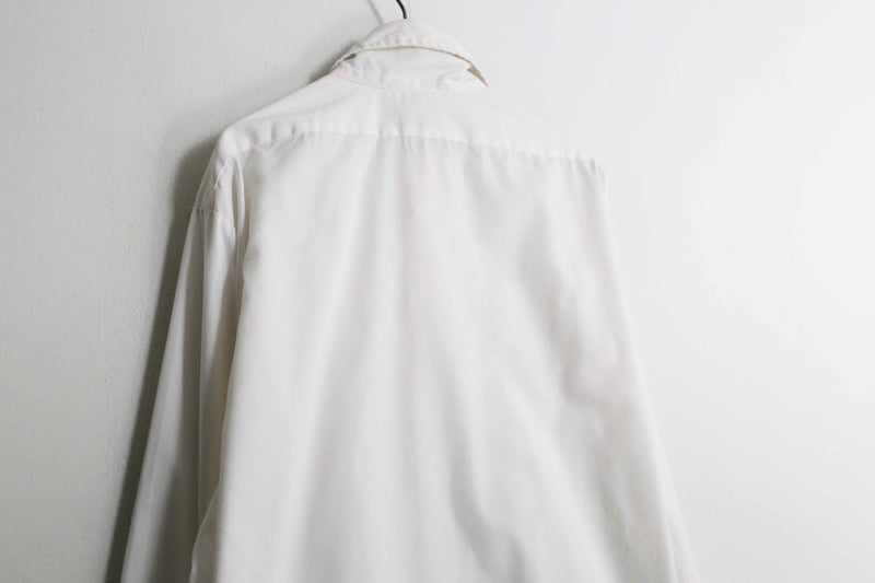 70's White & black piping frill dress shirt