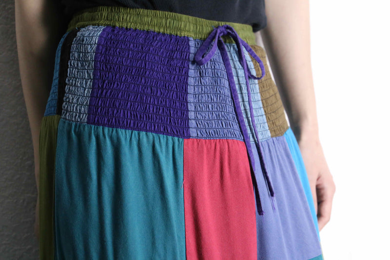 multi color patchwork wide flare easy pants