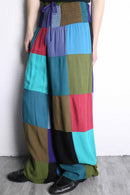 multi color patchwork wide flare easy pants