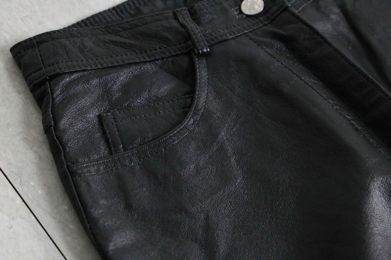 black color buggy straight leather pants