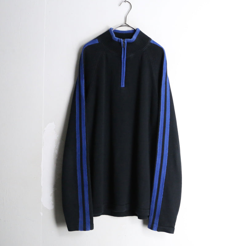 "Eddie Bauer" black×blue shoulder line half zip knit