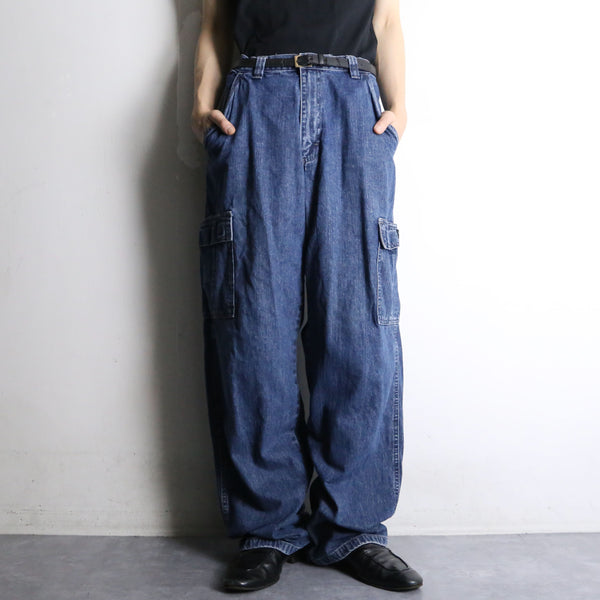 blue wide denim cargo pants