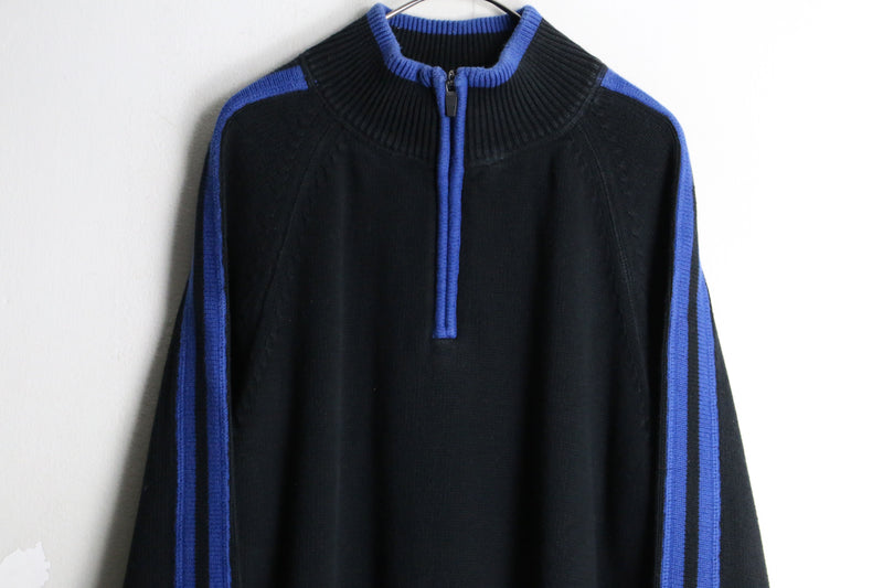 "Eddie Bauer" black×blue shoulder line half zip knit