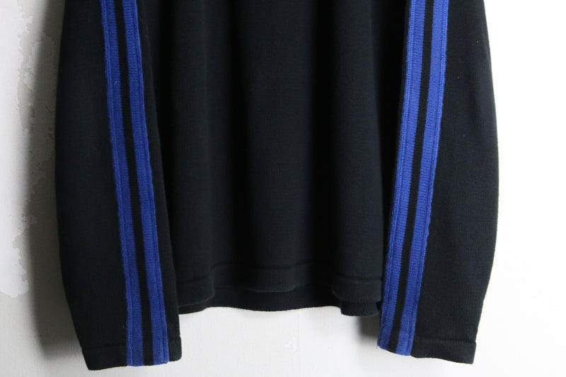 "Eddie Bauer" black×blue shoulder line half zip knit