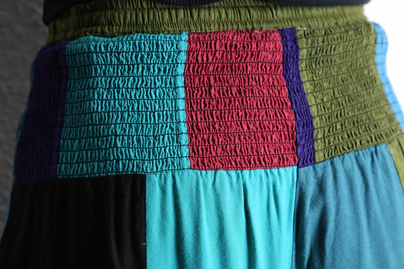 multi color patchwork wide flare easy pants