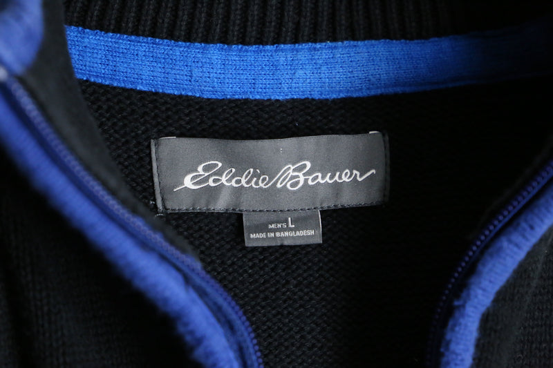 "Eddie Bauer" black×blue shoulder line half zip knit