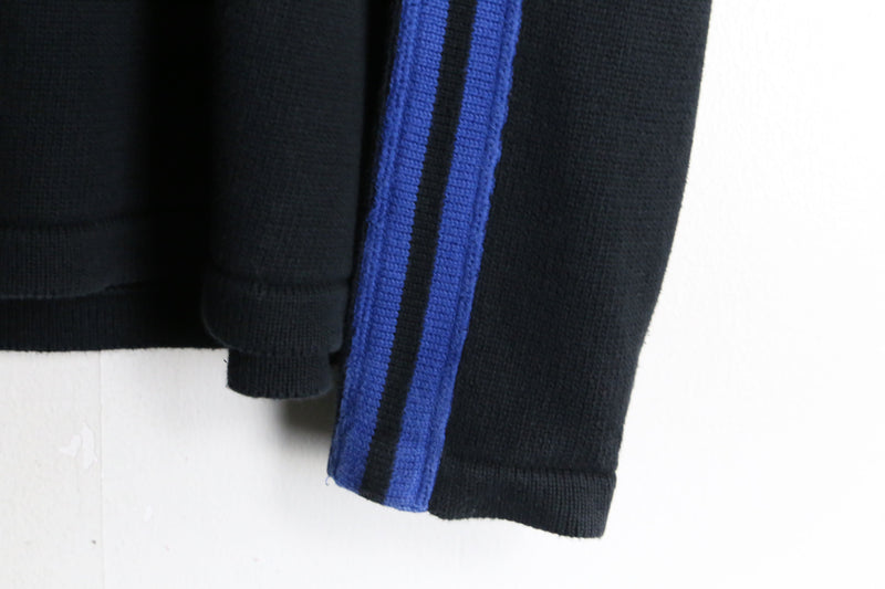 "Eddie Bauer" black×blue shoulder line half zip knit