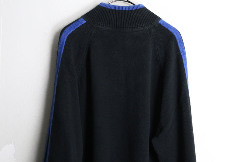 "Eddie Bauer" black×blue shoulder line half zip knit